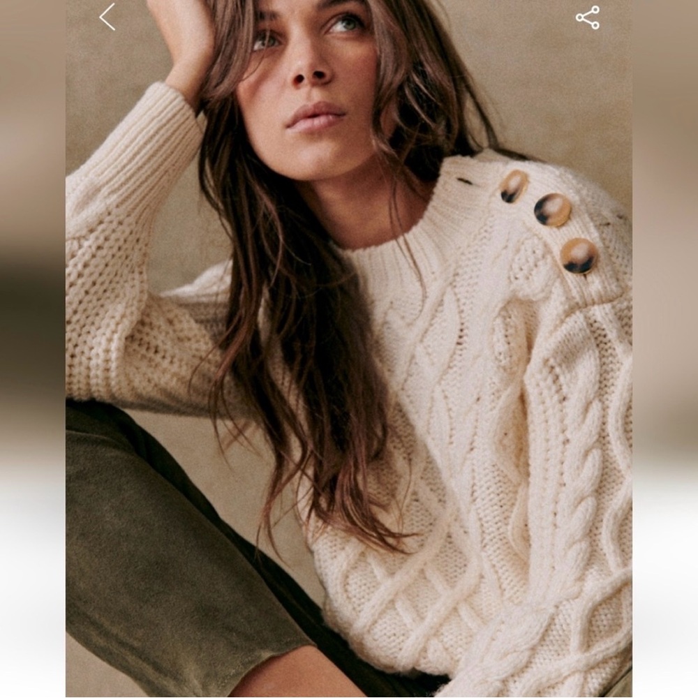 Sezane James Merino Wool Cable Knit Jumper Sweater in Ecru Size XS